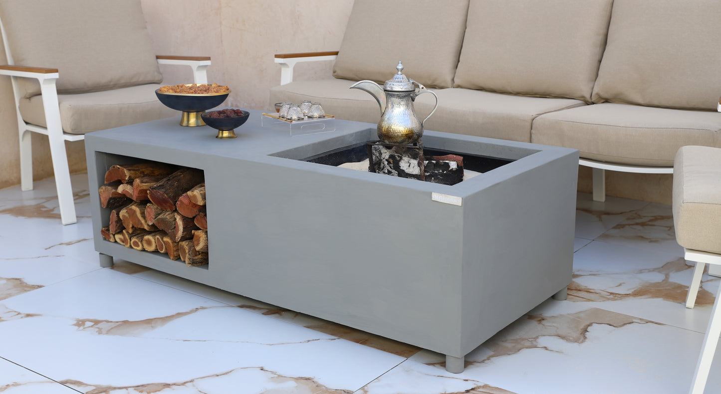 موقد نيوم مع طاولة مدمجة ومساحة تخزين