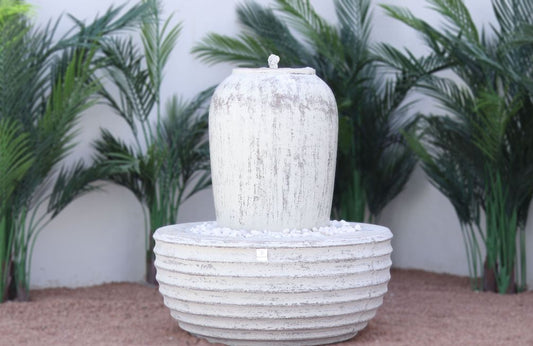 نافورة بارما بتصميم كلاسيكي مصنوعة من كونكريت ألياف GRC مع حجر زينة، مناسبة للاستخدام الخارجي.