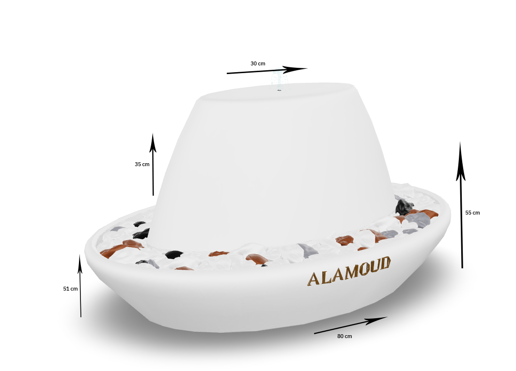 نافورة تايتنك بسطح مائي هادئ وحجر زينة طبيعي