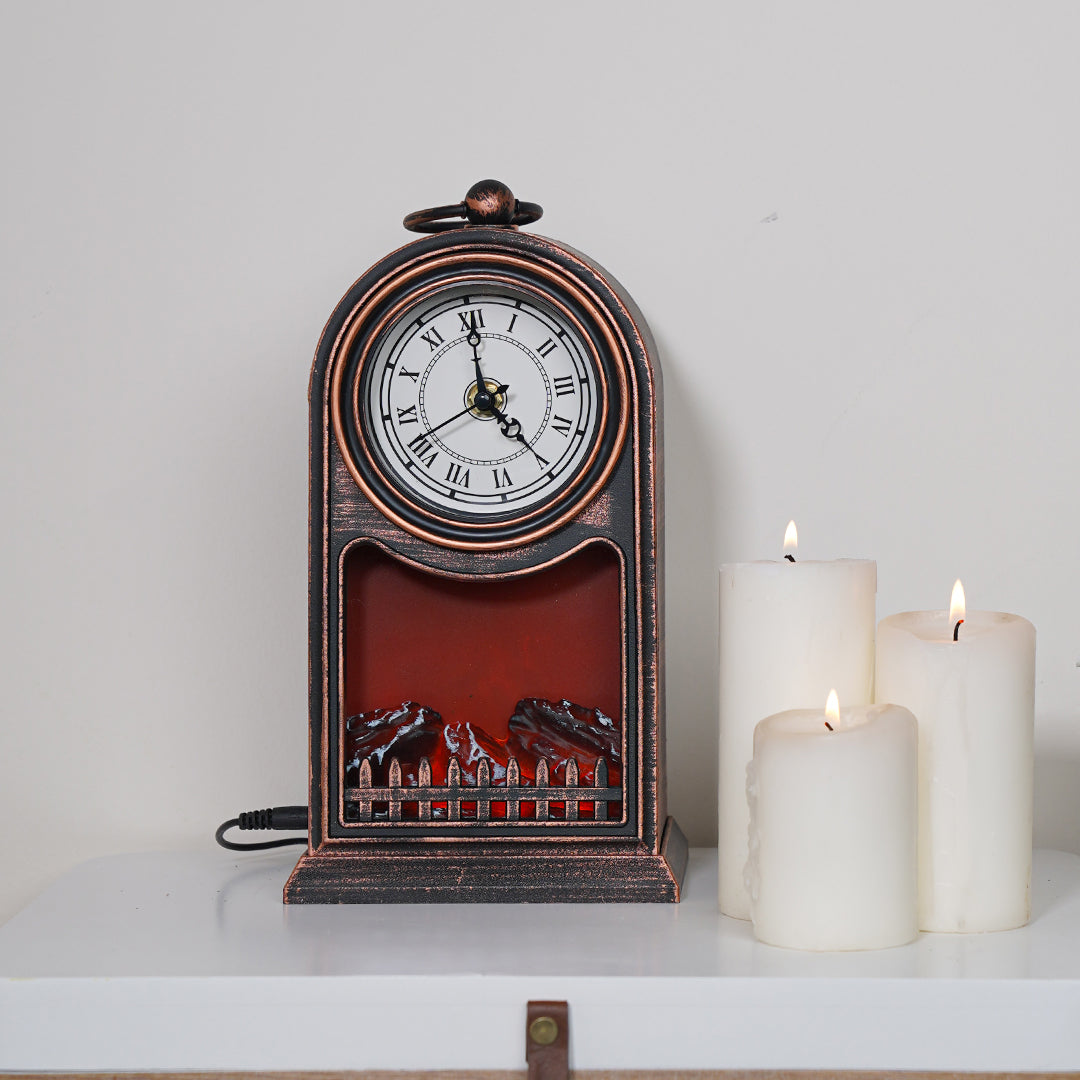 مدفأة كلاسيكية بساعة تعمل بالبطاريات ووصلة USB