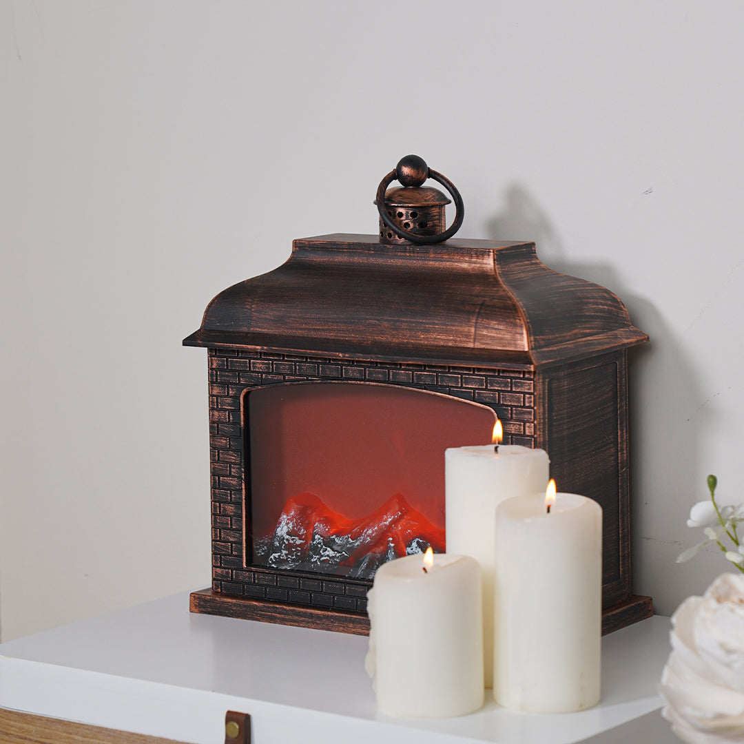 إضاءة ديكور على شكل مدفأة كوزي بوهج نار شكلي