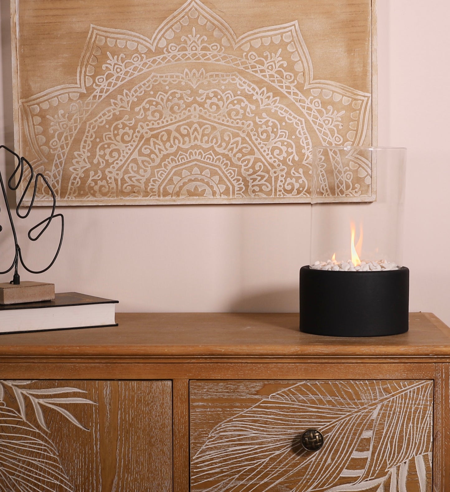 موقد ديكوري دائري من الزجاج بوقود الإيثانول بدون دخان للاستخدام الداخلي والخارجي