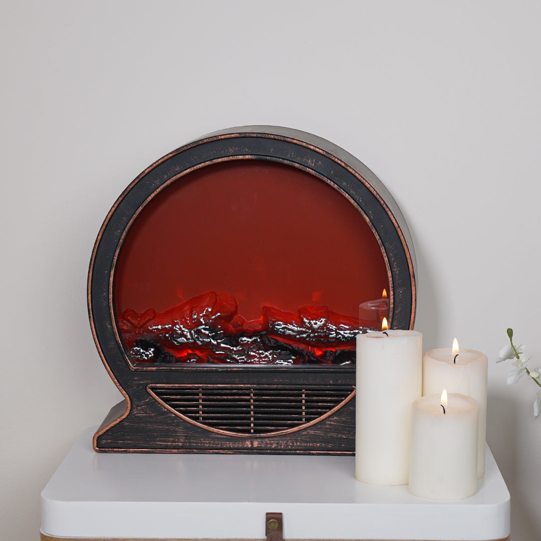 مدفأة قلو دائرية للديكور بإضاءة لهب شكلي