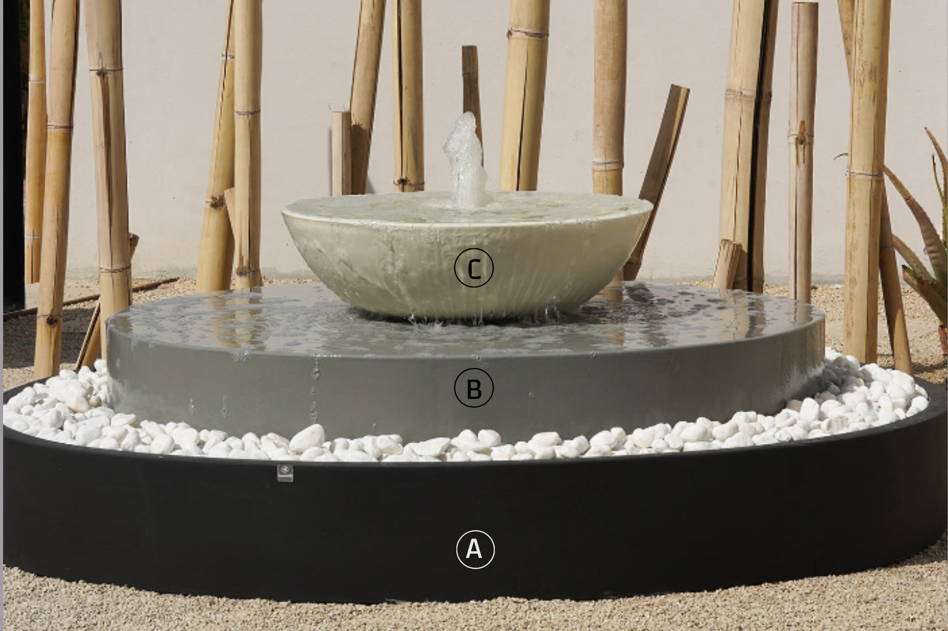 نافورة دائرية أنيقة تضفي إحساسًا بالطبيعة والراحة في المساحات الخارجية.